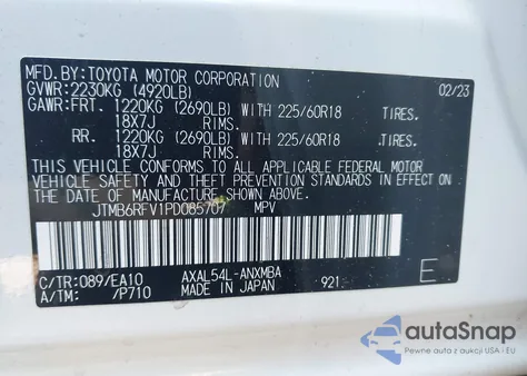 2023 Toyota Rav4 Hybrid Xle Premium from USA, damaged, VIN JTMB6RFV1PD085707